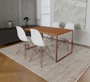 Ver imagem 1 de Mesa Industrial Base Ferro Cobre Tampo 137x90 Canela 4 Cadeiras Eames Ferro Cobre Assento Branco