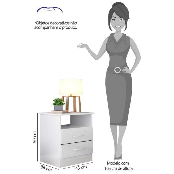 Mesa de Cabeceira 2 Gavetas e 1 Nicho Modena Albatroz Móveis - 4