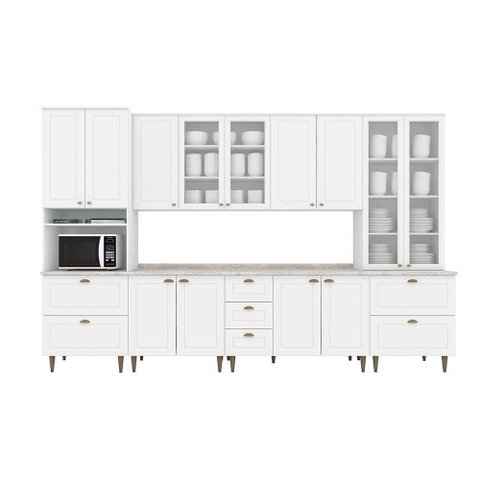 Kit de Cozinha Completa 8 Peças Americana (2aéreos+2balcões+2paneleiros+2complementos) C/ Pés