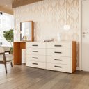 Ver imagem 1 de Cômoda Penteadeira Valência 8 Gavetas Espelho 209x160cm Creme/Freijó 250801