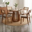 Ver imagem 2 de Mesa de Jantar Redonda Pitanga com 4 Cadeiras Estofadas Acai Linho Bege Natuem
