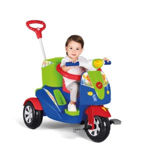 Triciclo Passeio ou Pedal Infantil Com Bau Moto Uno 1035