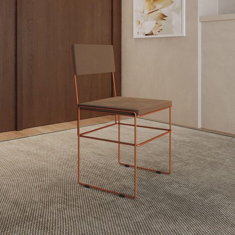 Cadeira de Jantar Industrial Estofada Veludo Marrom Base Cobre Vitoria Marrom