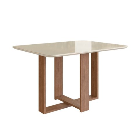Mesa 1,20x90 com Vidro Canto Redondo Canela Off White