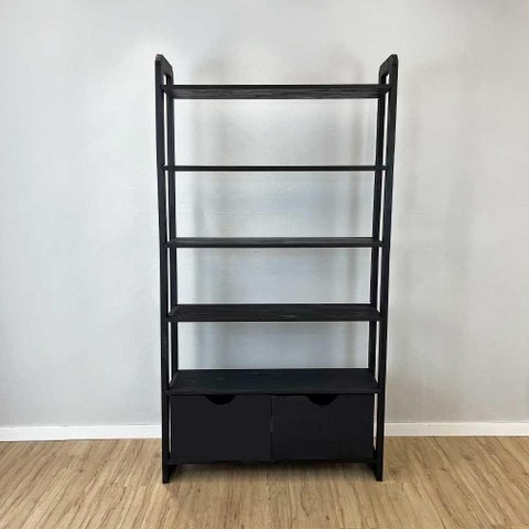 Estante de Madeira Pinus Linea Ample 6 Prateleiras com Gavetas Preto Artfactory Design