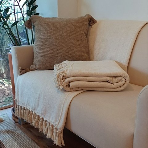 Manta de Sofá Artesanal Algodão Cru King 220 X 400