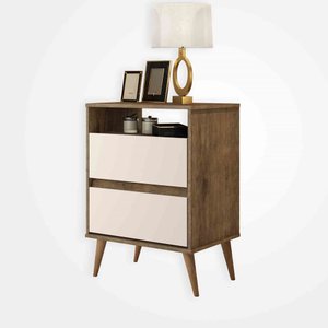 Mesa De Cabeceira Retro Lotus 2 Gavetas:Jequitiba/Off White