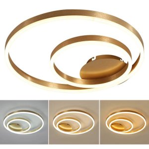 Paflon Lustre Sobrepor Orbita Dourado 50 Cm Rustico 2 Aneis Moderno Sala De Estar Jantar Luz Led Mod