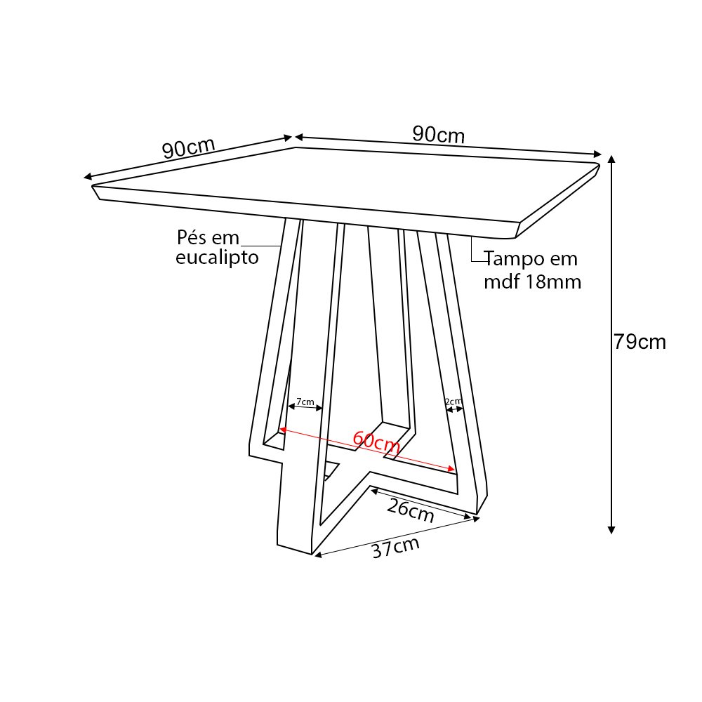 Mesa Quadrada Jantar 90cm Manu Branca Base Madeira Maciça - 3