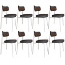 Ver imagem 1 de Kit 08 Cadeiras Estofada para Sala de Jantar Astrid Branco C01 Linho Preto Courino Whisky - Lyam Dec