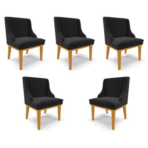 Kit 5 Cadeiras Decorativas Sala de Jantar Base Fixa de Madeira Firenze Suede Preto/castanho