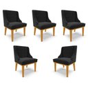 Ver imagem 1 de Kit 5 Cadeiras Decorativas Sala de Jantar Base Fixa de Madeira Firenze Suede Preto/castanho