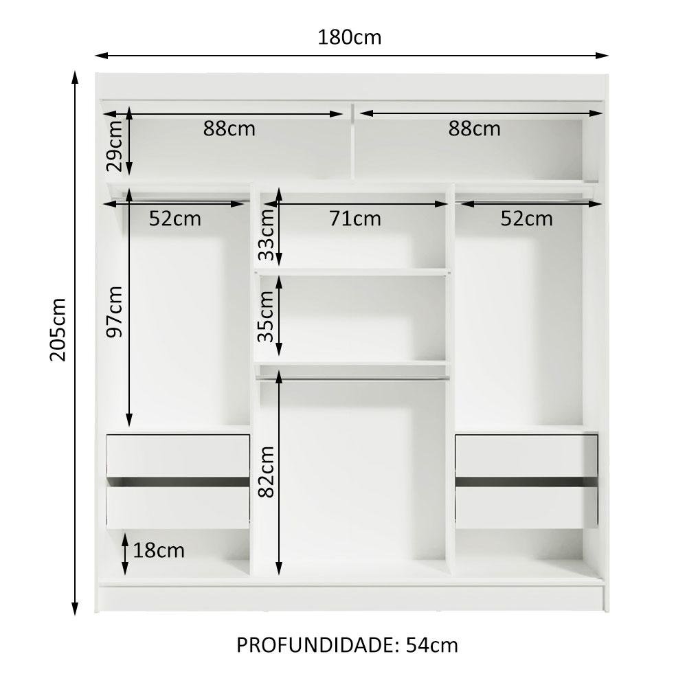 Guarda-roupa Casal Madesa Reno 3 Portas de Correr com Espelho - 10