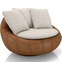 Ver imagem 1 de Poltrona Giratória para Sala de Estar Decorativa Kira M03 Couríssimo Whisky Linho Cru - Lyam Decor