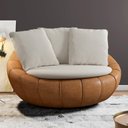 Ver imagem 2 de Poltrona Giratória para Sala de Estar Decorativa Kira M03 Couríssimo Whisky Linho Cru - Lyam Decor