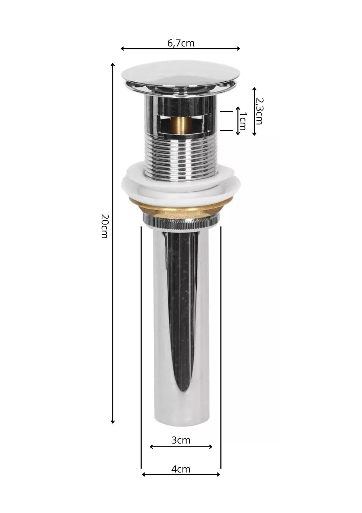 Válvula Click Inteligente Cromado para Cubas com Ladrão Pia Banheiro Lavabo Ivc04 - 4