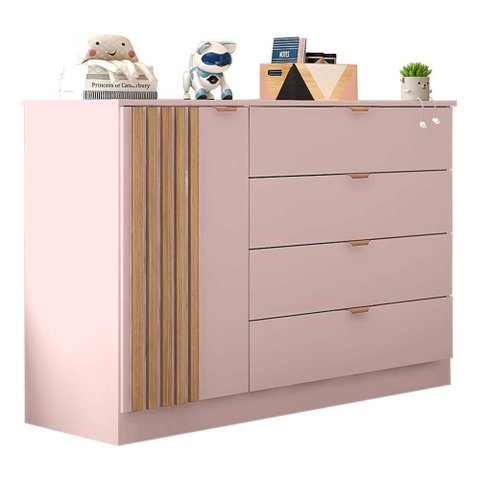 Cômoda Infantil Ayla 1 Porta e 4 Gavetas Rosê Acetinado - Phoenix Baby