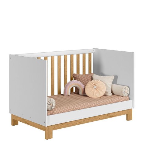 Berço Mini Cama com Colchão Qencanto Slim 4315 Branco com Grade Freijó Qmovi Probel