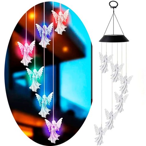 Pisca Giratório Solar Anjos Decoração de Natal Leds Colorido