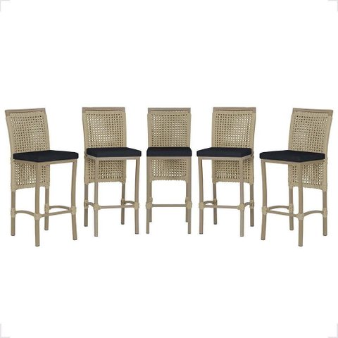 Kit 5 Banquetas Roma Alumínio Tecido com Encosto Fixo Fendi Trama Original
