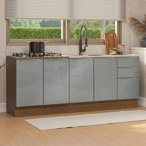Armário de Cozinha Compacta 200 Cm Rustic/cinza Lux Madesa 05