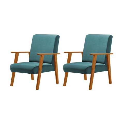 Kit 2 Poltronas Decorativas Juliana Veludo Azul Base Madeira Maciça