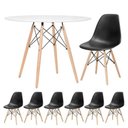 Ver imagem 1 de Conjunto de Mesa de Jantar Eames Eiffel Redonda 110cm Tampo de Madeira Branco com 6 Cadeiras Pretas