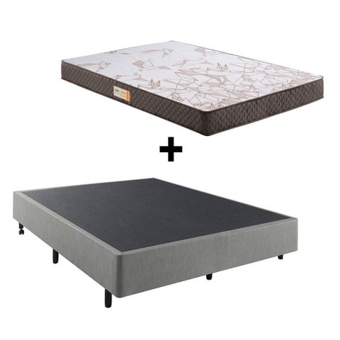 Cama Box Casal Reforçada 138x188 + Colchão Ecoline Ecoflex Espuma D23 Courino Linho