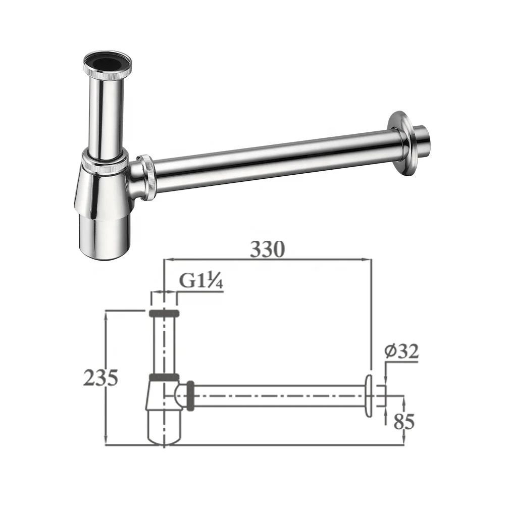 Sifão Lavatório Banheiro Metal C/ Copo Cromado 1 1/2 Premium - 3