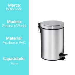 Lixeira Aço Inox Platina com Pedal e Cesto Interno 3 Litros - Mek - 4