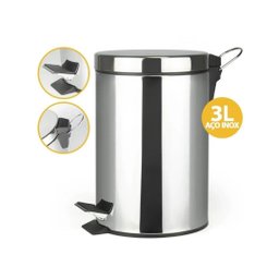 Lixeira Aço Inox Platina com Pedal e Cesto Interno 3 Litros - Mek - 3