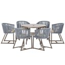 Ver imagem 1 de Mesa com 6 Cadeiras de Jantar Roma 120cm e Noronha em Alumínio Marrom Corda Náutica Estofado 6 Trama