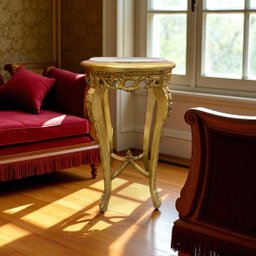 Mesa Auxiliar Dourado com Tampo em Mármore 74x40x40cm - 4