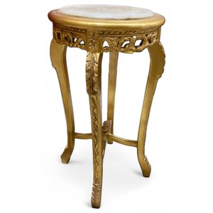 Mesa Auxiliar Dourado com Tampo em Mármore 74x40x40cm