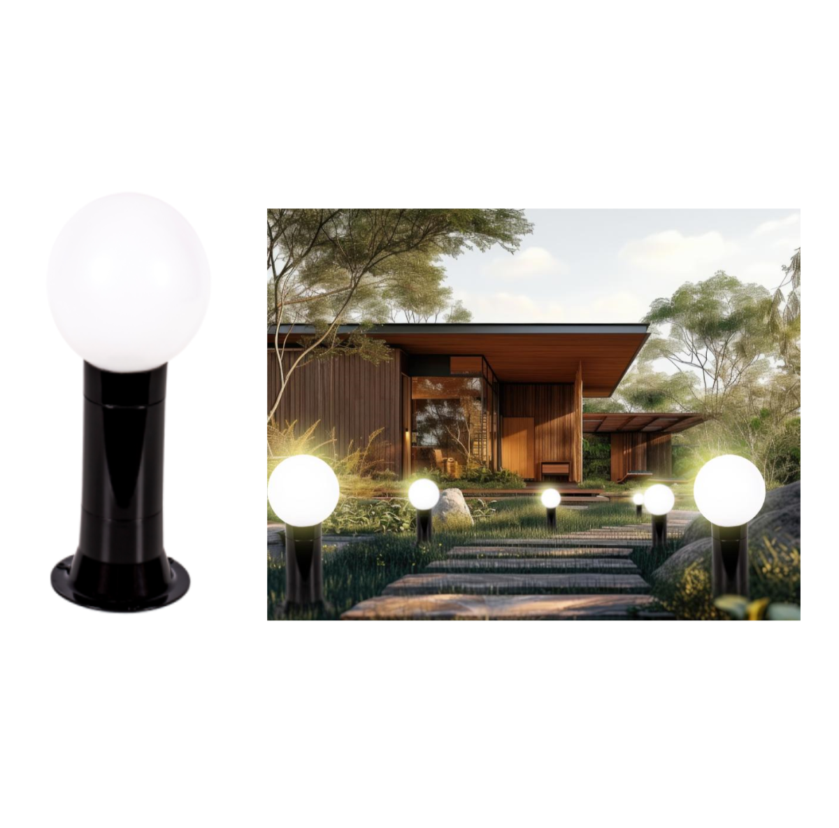 Poste Balizador Luminária Globo Jardim 35cm Preto Kit 6 - 2