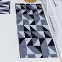 Ver imagem 3 de Kit Passadeira Tapete Cozinha 3 Peças Jacquard Base Antiderrapante - Losango Preto e Branco
