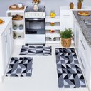 Ver imagem 1 de Kit Passadeira Tapete Cozinha 3 Peças Jacquard Base Antiderrapante - Losango Preto e Branco