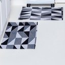 Ver imagem 2 de Kit Passadeira Tapete Cozinha 3 Peças Jacquard Base Antiderrapante - Losango Preto e Branco