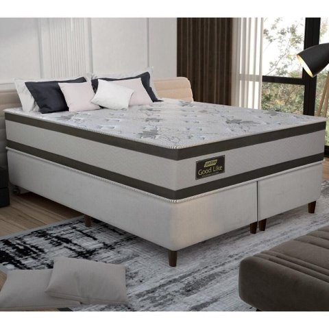Cama Box Conjugado King com Colchão 193x71x203 Good Like Gazin Cr35373 Bege Marrom