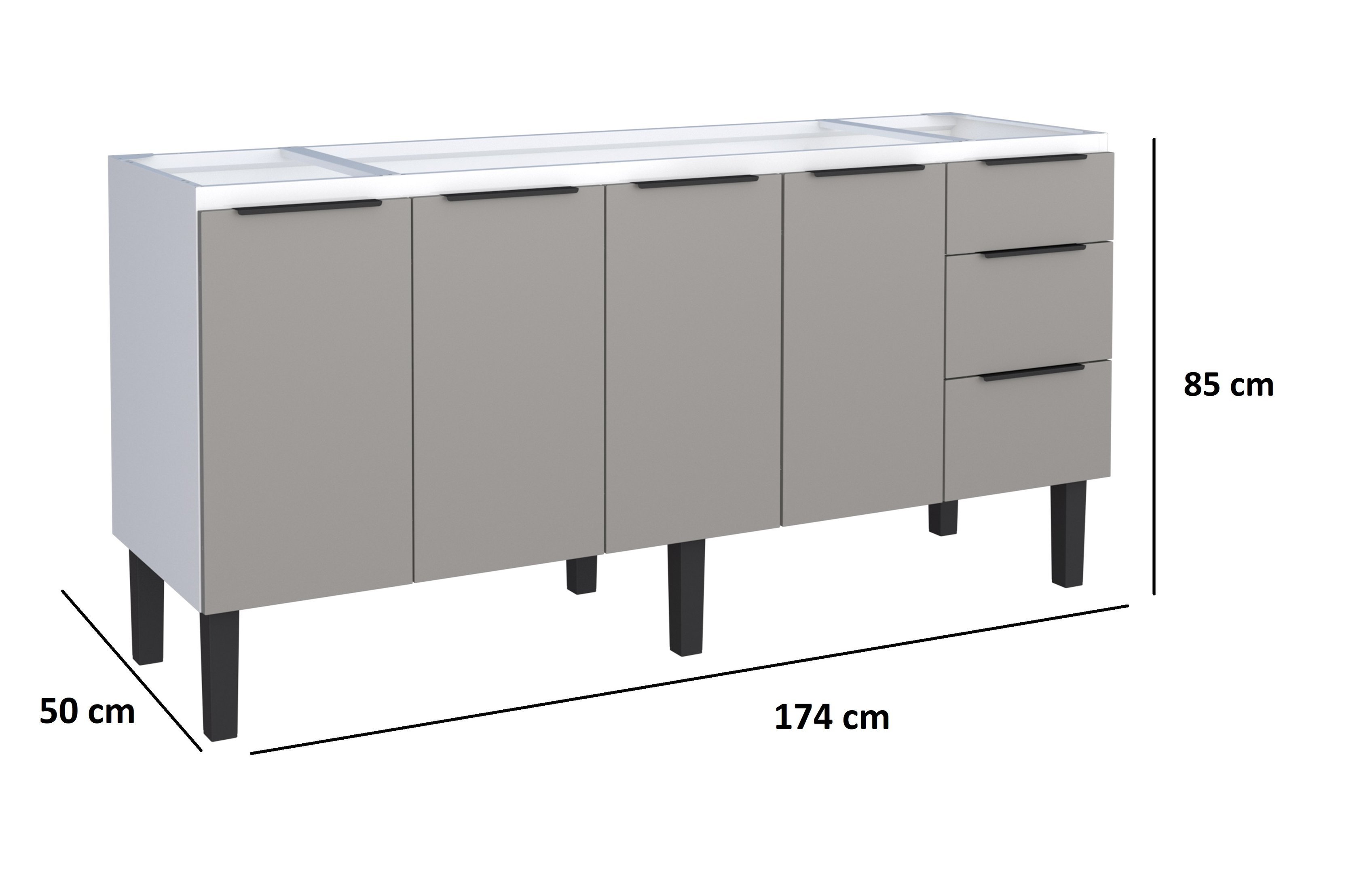 Gabinete Armário Cozinha Jupter Cozimax 1.80 Mt 100% Aço P/ Pia -Balção 180 cm -4 Portas- 3 Gavetas - 3