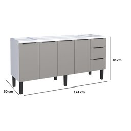 Gabinete Armário Cozinha Jupter Cozimax 1.80 Mt 100% Aço P/ Pia -Balção 180 cm -4 Portas- 3 Gavetas - 3