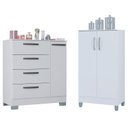 Ver imagem 1 de Cômoda 868 4 Gavetas e 1 Porta com Armário Multiuso 2 Portas Pequeno Branco Brilho - Poquema