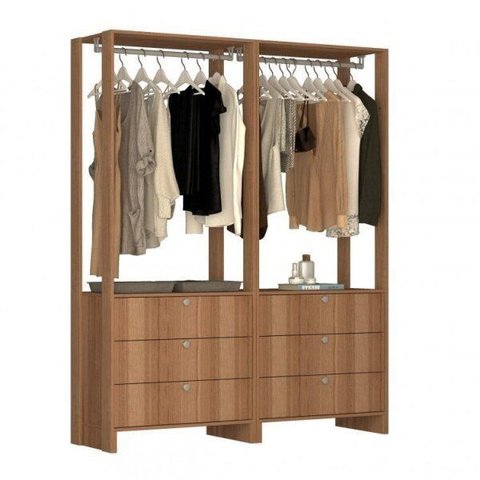 Closet Modulado 2 Peças 2 Cabideiros e 6 Gavetas Yes Marrom