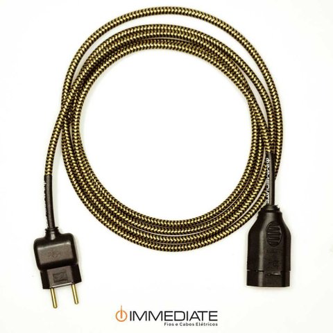 Extensão Elétrica 2 Metros Pp 2x0,75mm Revestido Dourado/preto Cabos Immediate