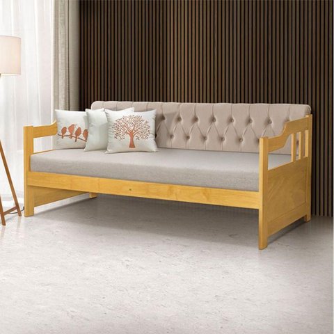 Sofá Cama Dublin 3 Lugares 195cm Bege Veludo