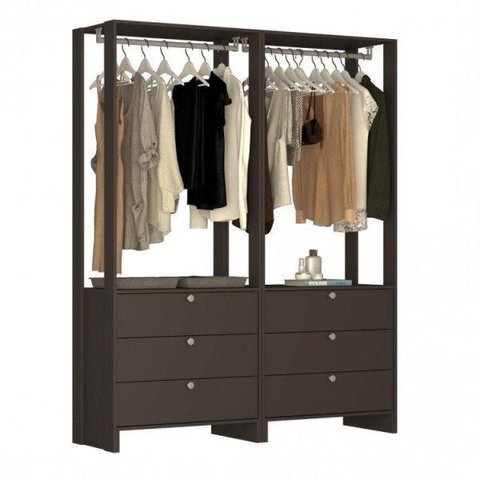 Guarda-Roupa Modulado Closet 2 Peças 2 Cabideiros e 6 Gavetas Yes Preto/Grafite Intenso