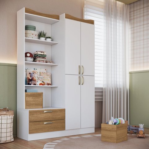 Guarda-Roupa Infantil com 4 Portas e 2 Gavetas ROUP001 Branco/Mel