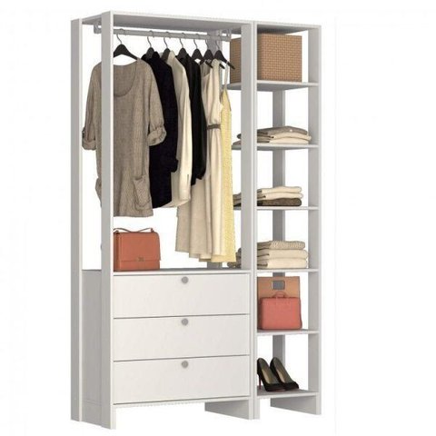 Closet Modulado 2 Peças com 1 Cabideiro 3 Gavetas e 7 Nichos Yes