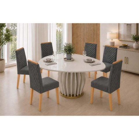 Mesa Sala Jantar Tokyo+6 Cadeiras Nara Granito DJ Móveis