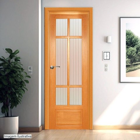 Folha de Porta Madeira Maciça Tauari 210x80cm Almofada e Vidros Jomadi